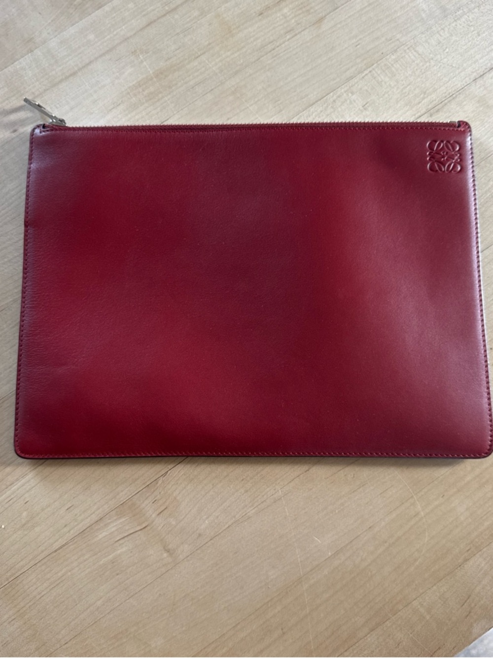 Loewe red/blue Leather Zip Clutch with Embossed Logo